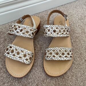 Gold, silver and cream leather sandals